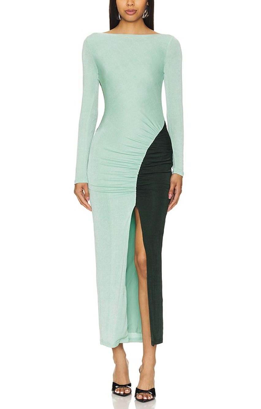 Significant Other Ruched Green Caitlin Maxi Dress Size US 4 NWT